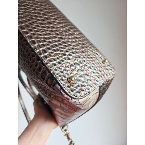 Brahmin Duxbury Satchel Petrol Magnus Croc Embossed Leather Bag Strap Dust Bag - Picture 5 of 16